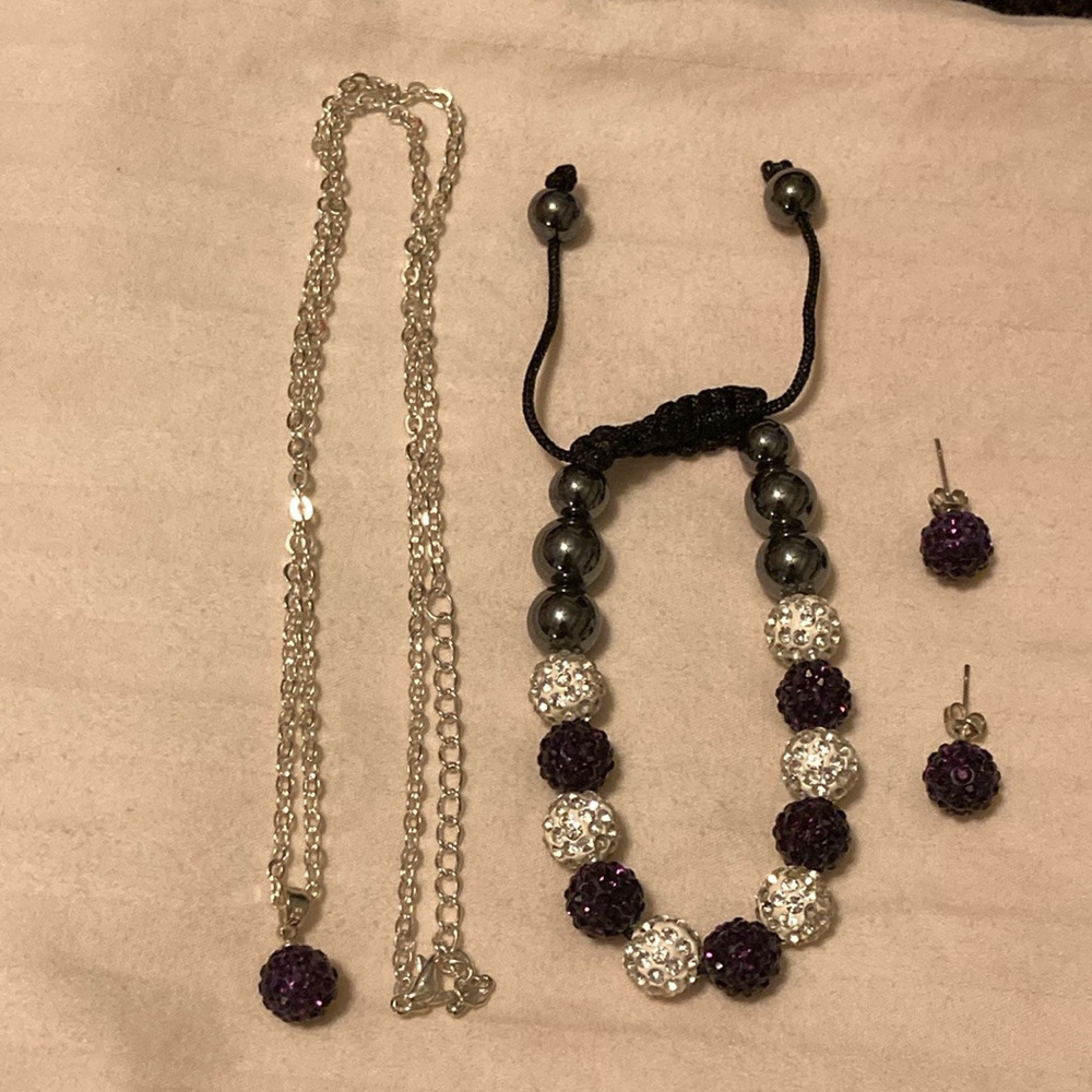 Stunning & Simple Deep Purple 💜Jewelry Set (Adjustable Chain & Bracelet 925